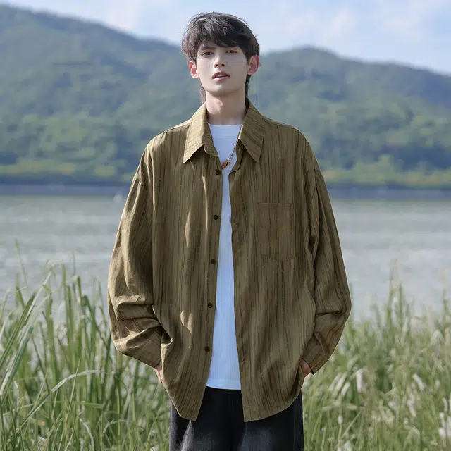 顶峰保罗 扎染长袖垂感大码潮流冰丝衬衣宽松薄款翻领无性别主义休闲潮牌外套时尚百搭高级感衬衫 男女同款