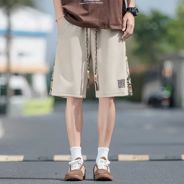 顶峰保罗 中式潮牌痞帅潮流刺绣运动无性别主义五分裤子薄款加肥加大码国风时尚百搭设计感休闲短裤 男女同款