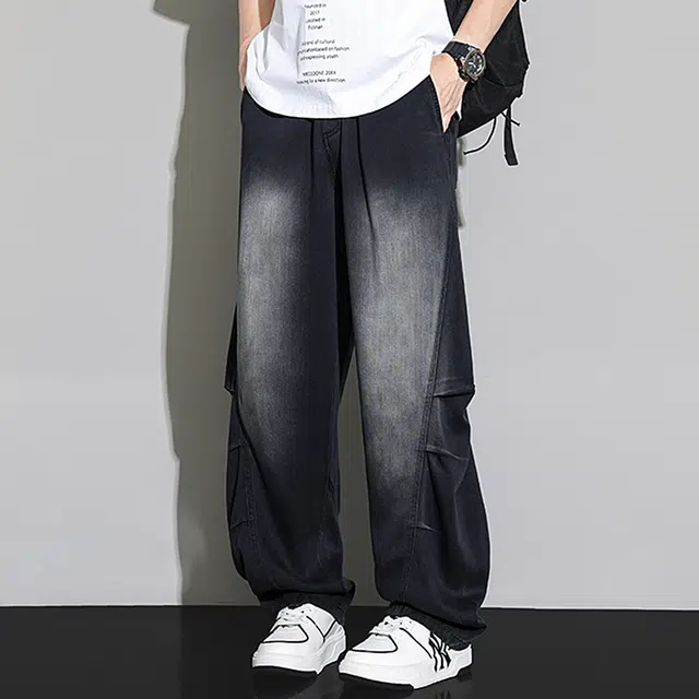 顶峰保罗 无性别主义水洗做旧美式潮流复古宽松直筒阔腿高街设计感休闲时尚百搭垂感潮牌牛仔裤 男女同款