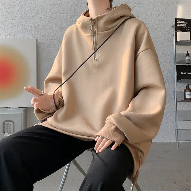 顶峰保罗 纯色基础款美式复古宽松大码休闲运动外穿上衣外套无性别主义高级感情侣春秋穿搭连帽卫衣 男女同款