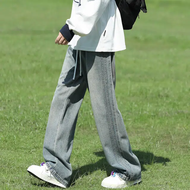顶峰保罗 美式复古高街潮牌宽松直筒牛仔裤 男女同款