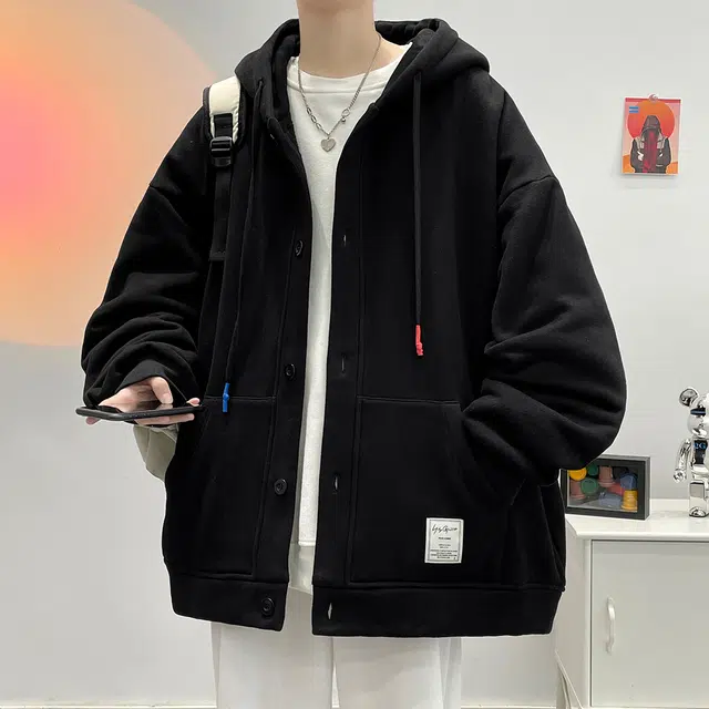 顶峰保罗 美式纯色潮牌宽松大码重磅开衫连帽无性别主义直筒痞帅简约百搭长袖卫衣 男女同款