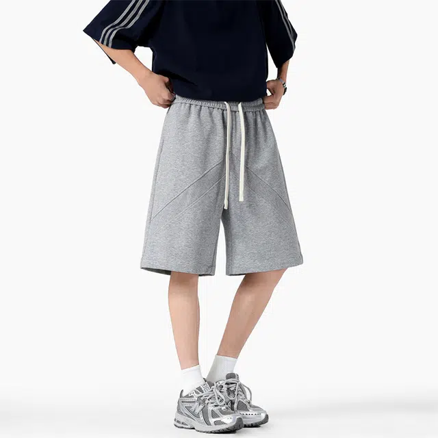 顶峰保罗 薄款透气拼接质感舒适直筒五分裤美式潮牌跑步运动宽松百搭显瘦显高阔腿休闲短裤 男女同款