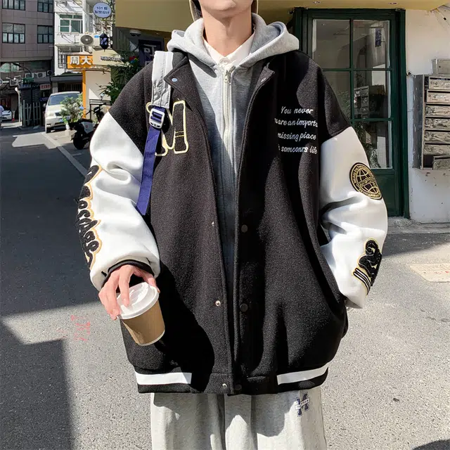 顶峰保罗 假两件拼接上衣外套美式情侣款潮牌宽松小众复古百搭痞帅高街连帽夹克 男女同款