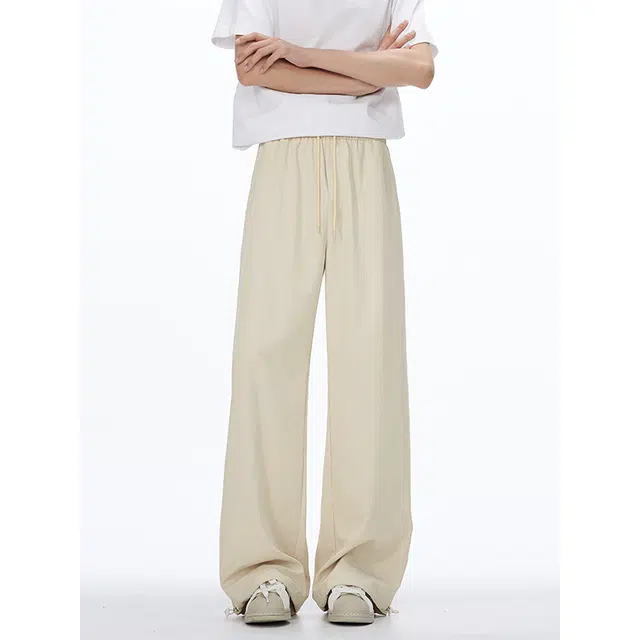 顶峰保罗 美式凉感复古痞帅直筒长裤情侣潮牌薄款宽松简约舒适小众百搭显瘦显高运动休闲裤 男女同款