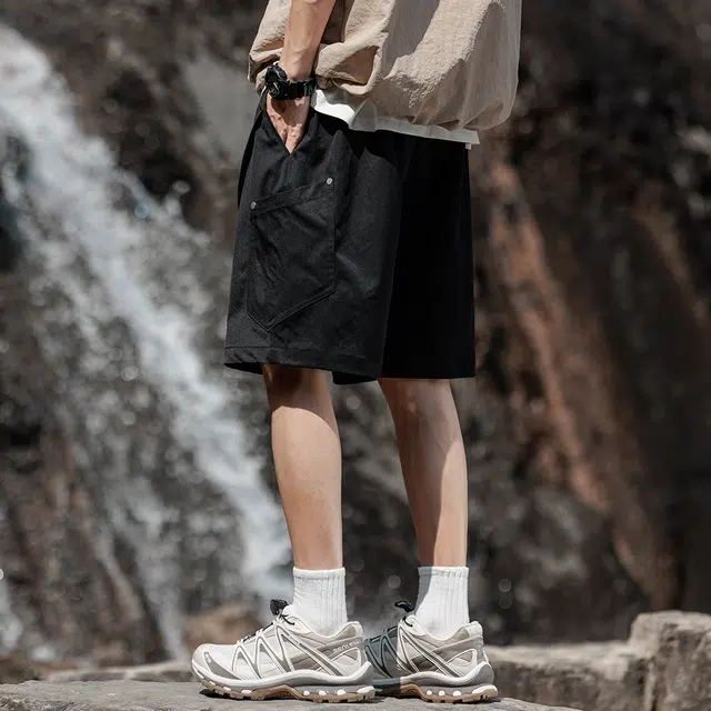 顶峰保罗 冰丝大口袋工装薄款宽松大码运动五分裤子无性别主义潮流痞帅时尚百搭设计感休闲短裤 男女同款