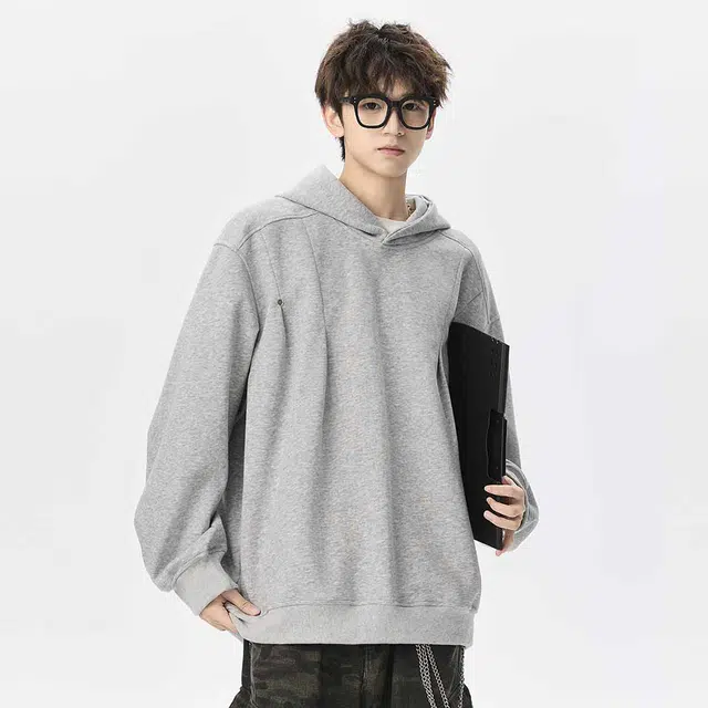 顶峰保罗 美式复古连帽潮牌高街百搭简约宽松纯色长袖卫衣 男女同款