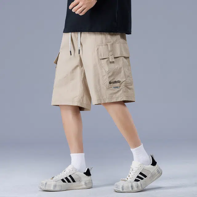 顶峰保罗 薄款沙滩马裤冰丝宽松大码中裤运动工装无性别主义五分裤子时尚百搭设计感潮流痞帅多口袋休闲短裤 男女同款