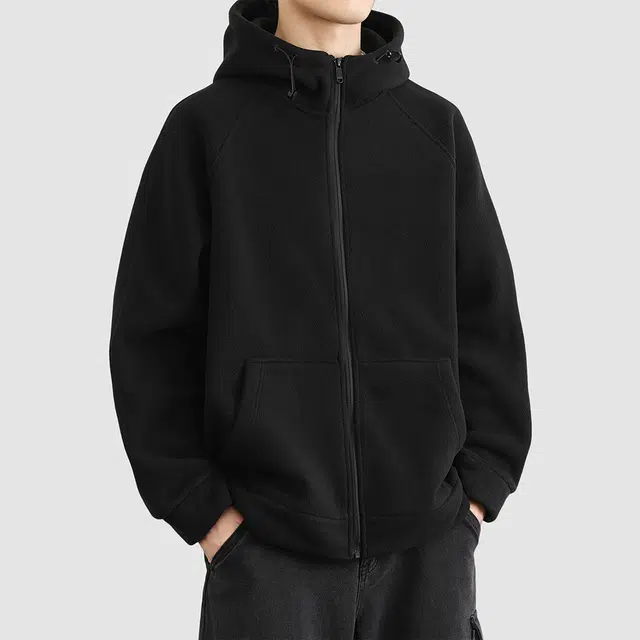 顶峰保罗 摇粒绒连帽开衫夹克外套无性别主义纯色宽松大码休闲运动上衣简约百搭潮牌显高显瘦长袖卫衣 男女同款