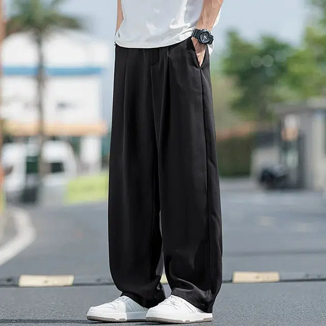 顶峰保罗 无性别主义冰丝凉感亲肤透气宽松直筒西裤美式潮流垂感长裤时尚百搭阔腿高级感休闲裤 男女同款