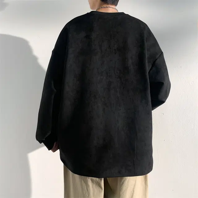 顶峰保罗 麂皮绒美式高街潮牌字母宽松大码休闲上衣打底衫无性别主义潮流百搭情侣款圆领卫衣 男女同款