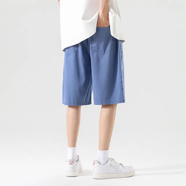 顶峰保罗 薄款宽松大码冰丝无性别主义五分裤显高显瘦弹力松紧腰直筒时尚舒适百搭透气速干休闲短裤 男女同款