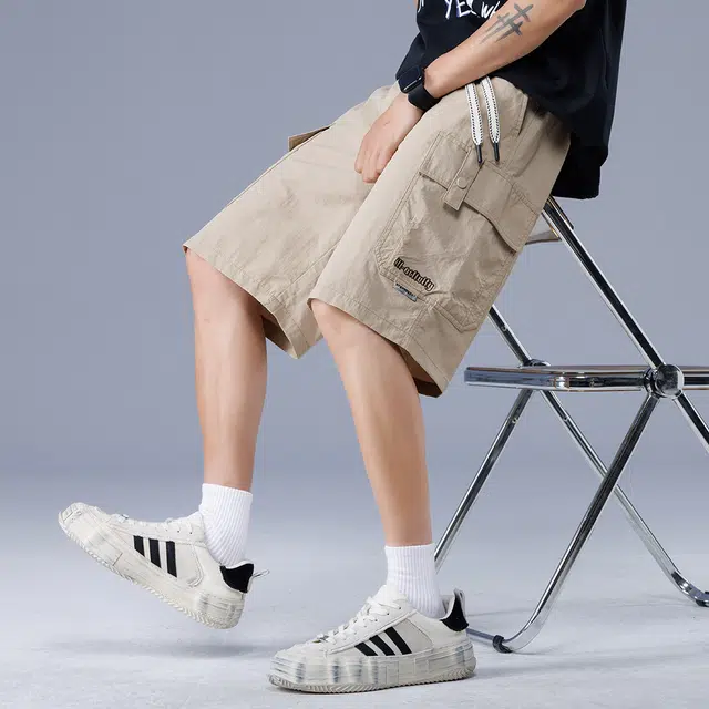 顶峰保罗 薄款沙滩马裤冰丝宽松大码中裤运动工装无性别主义五分裤子时尚百搭设计感潮流痞帅多口袋休闲短裤 男女同款