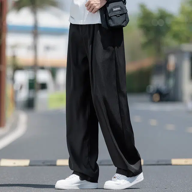 顶峰保罗 无性别主义冰丝凉感亲肤透气宽松直筒西裤美式潮流垂感长裤时尚百搭阔腿高级感休闲裤 男女同款