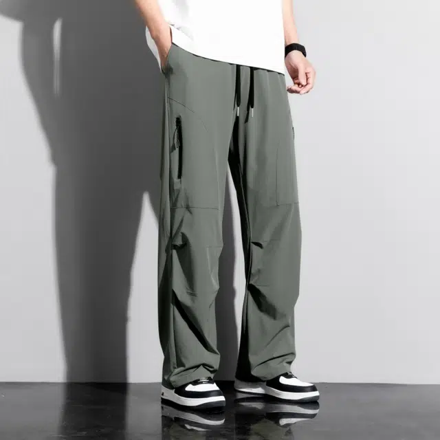 顶峰保罗 冰丝速干工装直筒长裤宽松运动小众百搭设计感潮牌薄款透气舒适阔腿休闲裤 男女同款