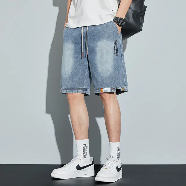 顶峰保罗 薄款潮流宽松休闲外穿潮牌炸街帅气百搭无性别主义五分中裤时尚直筒运动透气牛仔短裤 男女同款