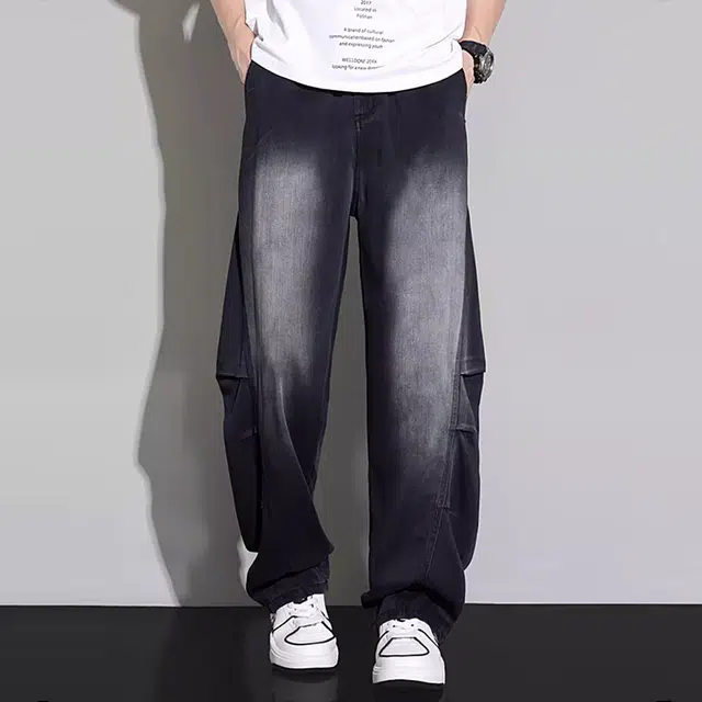 顶峰保罗 无性别主义水洗做旧美式潮流复古宽松直筒阔腿高街设计感休闲时尚百搭垂感潮牌牛仔裤 男女同款