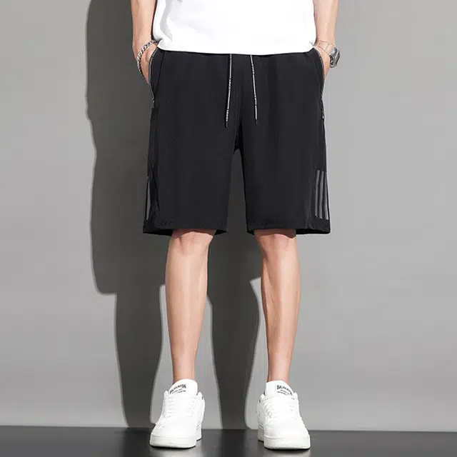 顶峰保罗 无性别主义冰丝运动薄款亲肤透气宽松速干外穿沙滩篮球五分中裤时尚百搭系带休闲短裤 男女同款