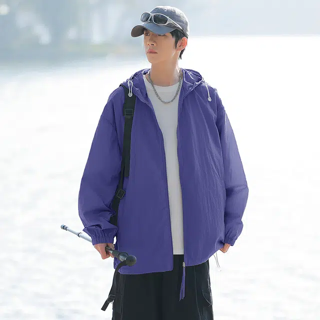 顶峰保罗 美式高街冰丝薄款简约百搭外穿上衣户外凉感登山徒步运动跑步宽松舒适连帽夹克外套 男女同款