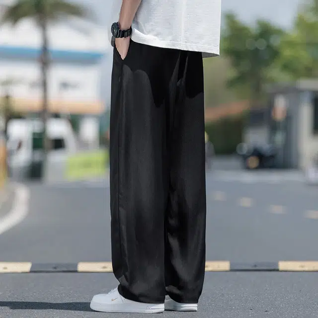 顶峰保罗 无性别主义冰丝凉感亲肤透气宽松直筒西裤美式潮流垂感长裤时尚百搭阔腿高级感休闲裤 男女同款