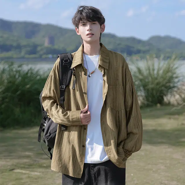 顶峰保罗 扎染长袖垂感大码潮流冰丝衬衣宽松薄款翻领无性别主义休闲潮牌外套时尚百搭高级感衬衫 男女同款