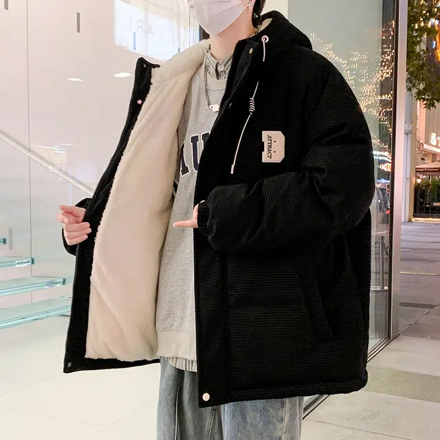 顶峰保罗 重磅羊羔绒休闲工装连帽潮牌棉衣无性别主义宽松百搭加绒加厚外套大码保暖厚实时尚长袖棉服 男女同款