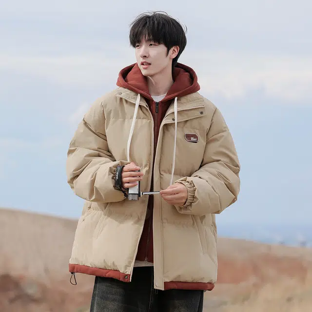 顶峰保罗 假两件拼接撞色休闲工装连帽面包服复古潮牌无性别主义直筒宽松百搭保暖大码厚实时尚长袖棉服 男女同款