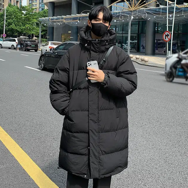 顶峰保罗 美式潮牌中长款简约百搭纯色连帽长袖羽绒服 男女同款