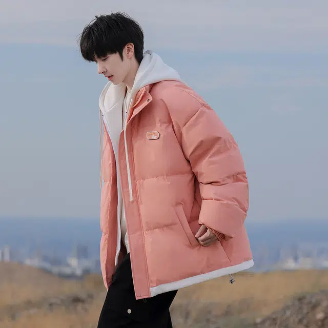 顶峰保罗 假两件拼接撞色休闲工装连帽面包服复古潮牌无性别主义直筒宽松百搭保暖大码厚实时尚长袖棉服 男女同款