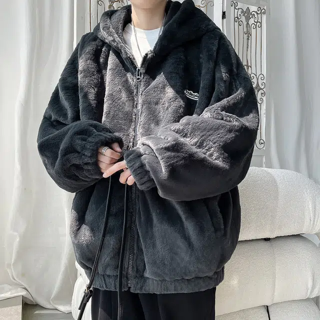 顶峰保罗 重磅金丝绒休闲开衫连帽潮无性别主义宽松大码百搭加绒加厚外套保暖厚实时尚长袖棉服 男女同款