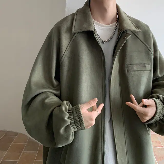 顶峰保罗 美式复古潮牌痞帅无性别主义翻领宽松时尚休闲上衣百搭纯色长袖夹克外套 男女同款