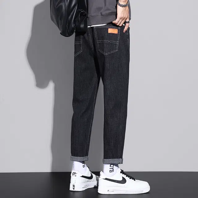 顶峰保罗 美式复古纯色直筒情侣款休闲长裤时尚潮流百搭高街锥形显高显瘦宽松牛仔裤 男女同款