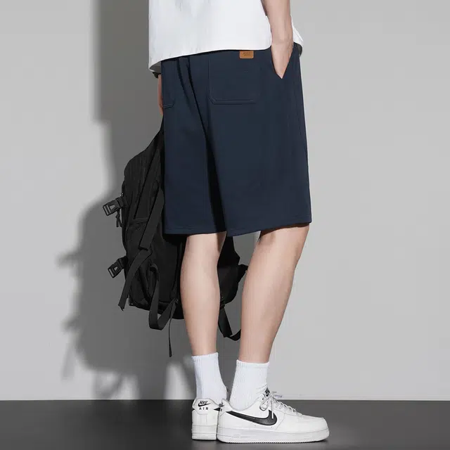 顶峰保罗 无性别主义冰丝薄款凉感亲肤透气宽松直筒中裤潮牌美式五分运动裤子时尚百搭垂感系带休闲短裤 男女同款