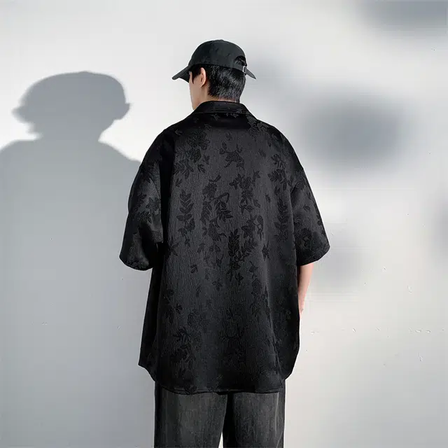 顶峰保罗 新中式短袖大码宽松休闲半袖衬衣复古痞帅衬衫 男女同款
