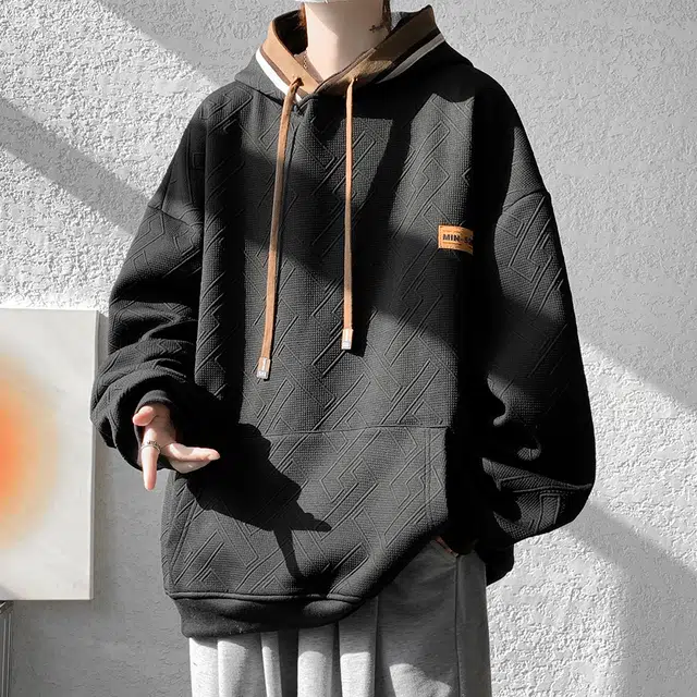 顶峰保罗 美式重磅复古拼接撞色小众设计简约百搭潮牌卫衣 男女同款