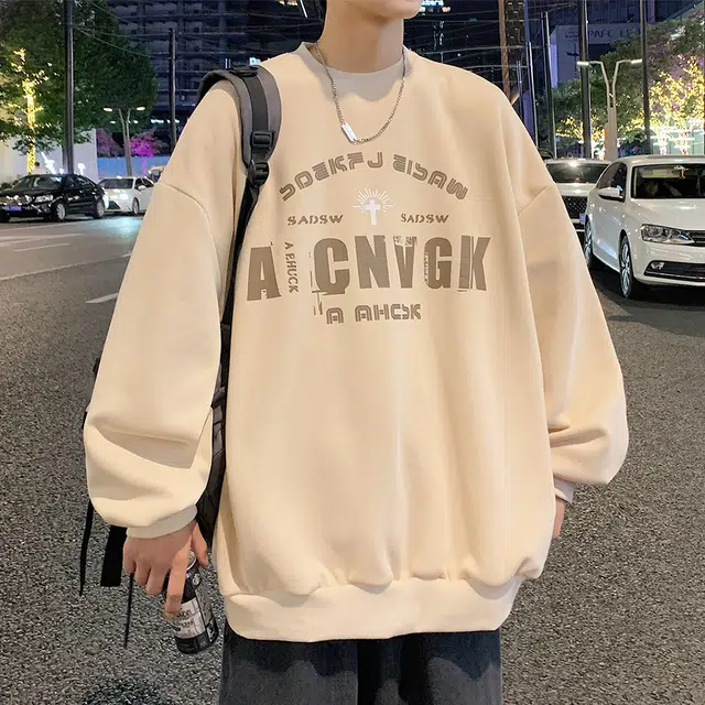 顶峰保罗 美式重磅直筒基础字母印花无性别主义休闲时尚潮牌时尚百搭宽松大码圆领长袖卫衣 男女同款