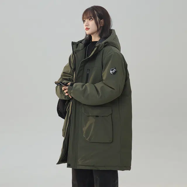 顶峰保罗 中长款石墨烯大口袋加厚外套工装连帽宽松百搭休闲纯色长袖棉服 男女同款