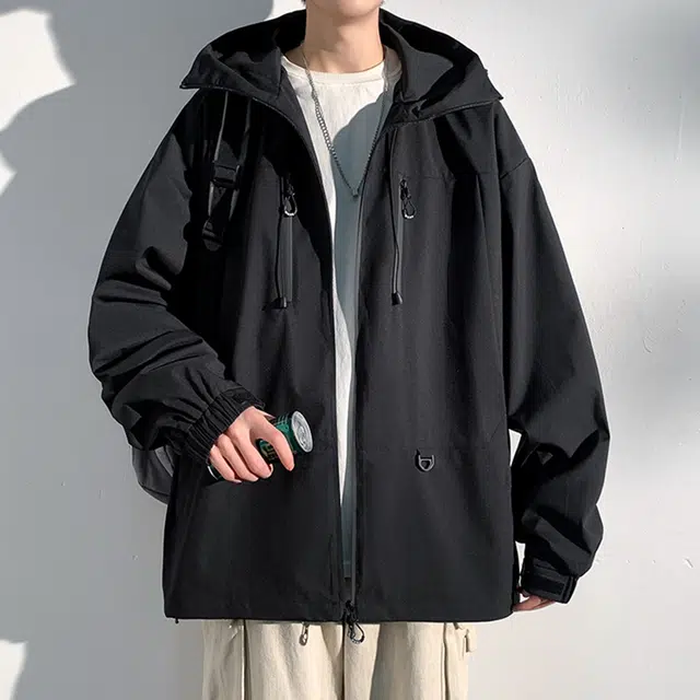 顶峰保罗 美式户外登山服软壳骑行徒步通勤运动连帽长袖机能防风工装无性别主义山系宽松大码休闲简约百搭痞帅潮牌夹克外套 男女同款