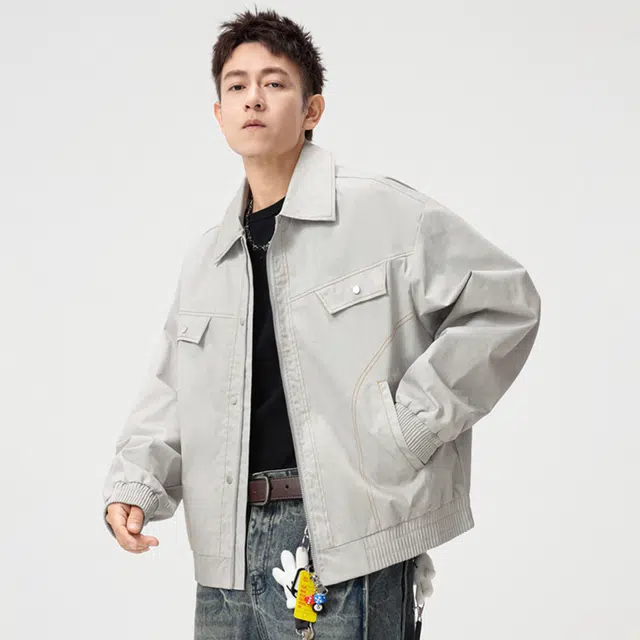 顶峰保罗 美式机能翻领工装飞行员外套无性别主义直筒宽松加肥加大休闲百搭衬衫上衣潮牌时尚高街长袖防风显高显瘦夹克 男女同款