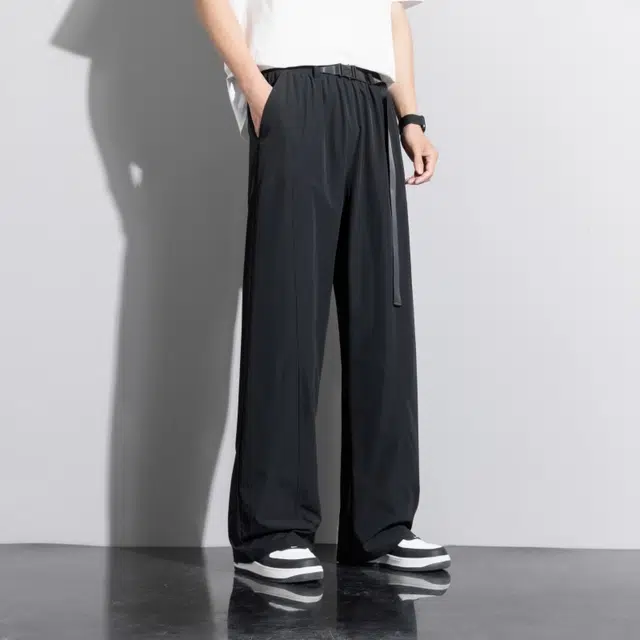 顶峰保罗 冰丝薄款直筒垂感阔腿速干凉感透气运动长裤无性别主义纯色腰带高级感亲肤舒适休闲裤 男女同款