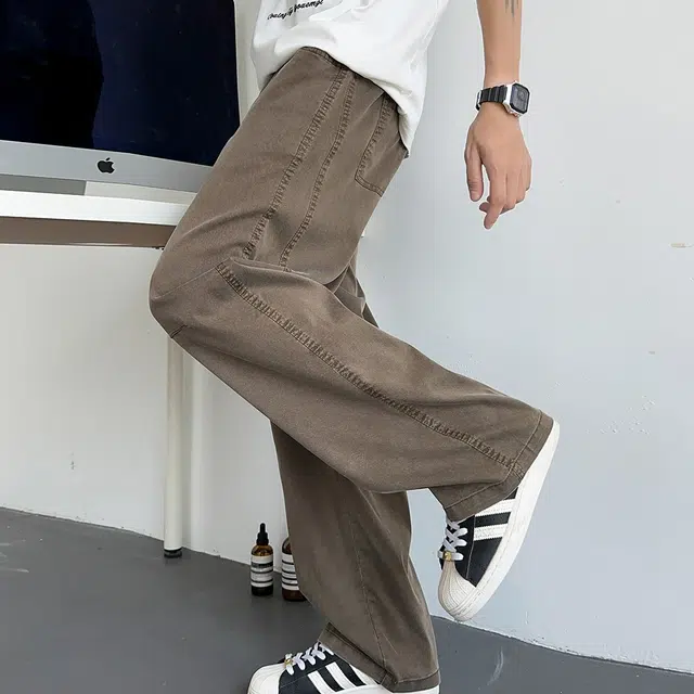 顶峰保罗 无性别主义轻薄凉感垂坠感阔腿长裤子直筒宽松时尚百搭系带亲肤透气高级感休闲裤 男女同款