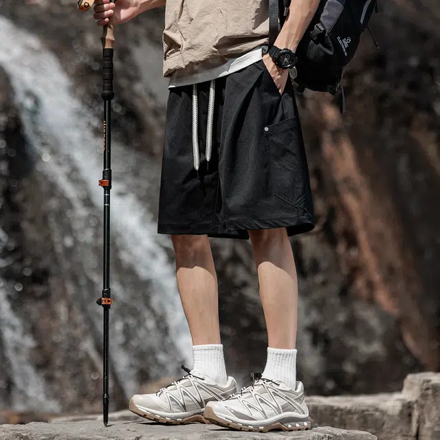 顶峰保罗 冰丝大口袋工装薄款宽松大码运动五分裤子无性别主义潮流痞帅时尚百搭设计感休闲短裤 男女同款