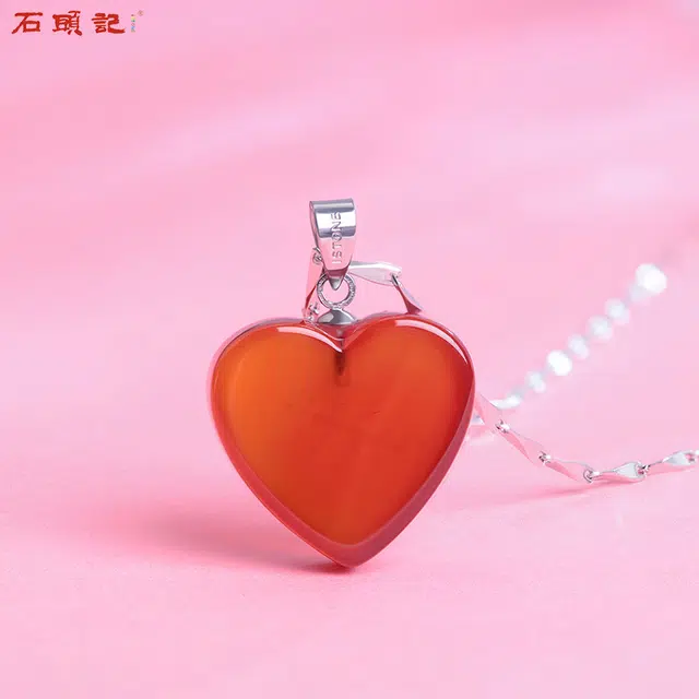 石头记 红心型 吊坠 锁骨链 爱心#好运#好运 玛瑙 项链 男女同款情侣款