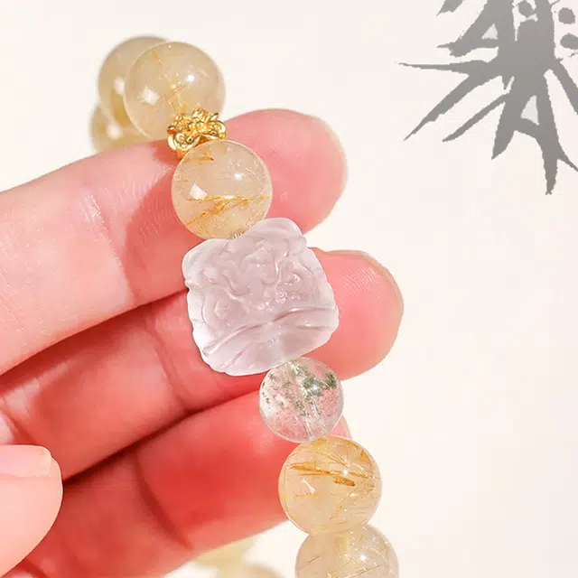 玄唐 国潮高级感时尚醒狮#好运处理 金发晶 水晶手串 女款