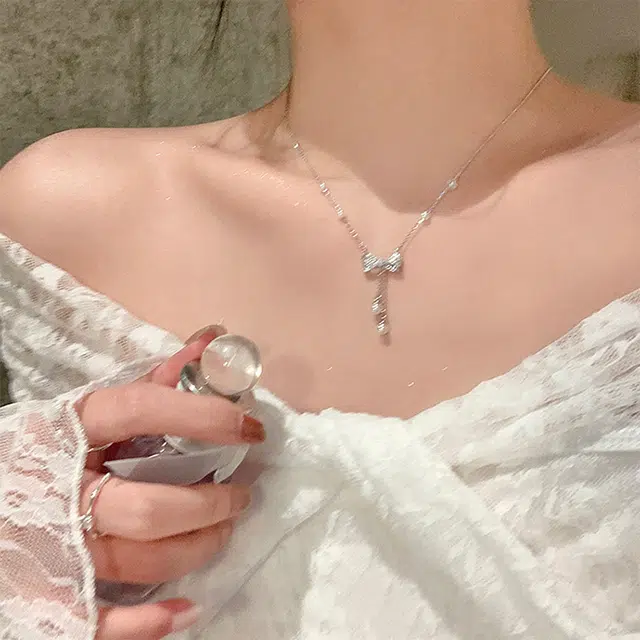 玄唐 蝴蝶结流苏夏日轻奢高级感百搭配饰 合金 项链 女款