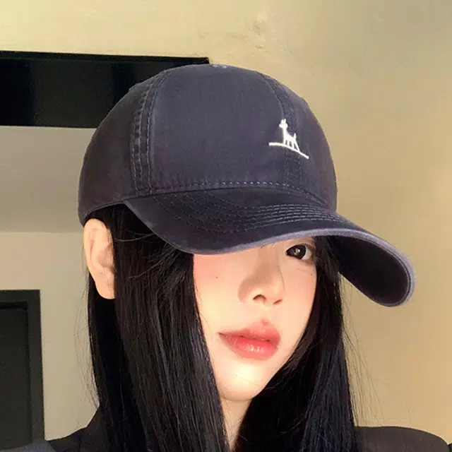 玄唐 可爱卡通小鹿刺绣户外出行防晒遮阳时尚潮流百搭大头围显脸小 棉 鸭舌帽 男女同款情侣款