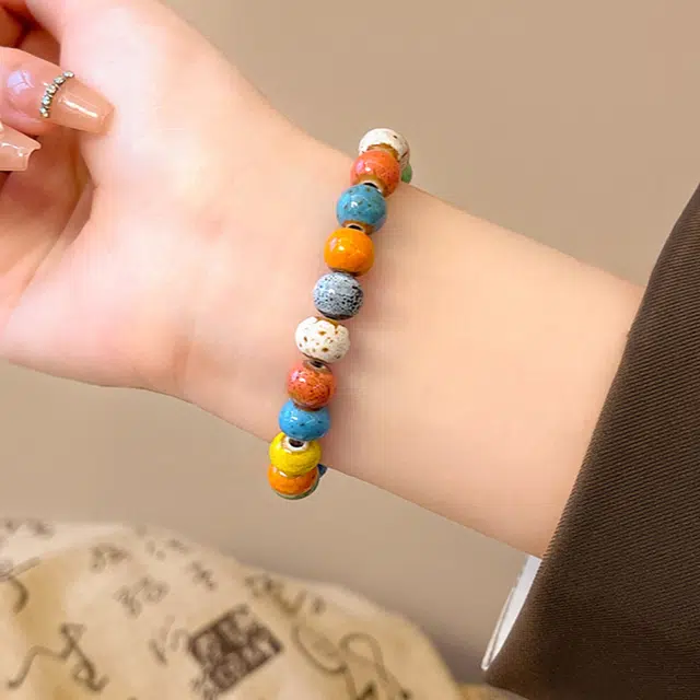 玄唐 新中式中古风多巴胺串珠气质复古时尚手饰 陶瓷 手串 女款