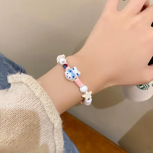 玄唐 多巴胺甜美猫咪串珠超仙气质小清新星星爱心手饰夏季 树脂 手串 女款