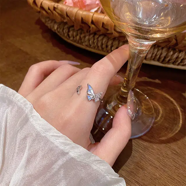 玄唐 韩系甜美时尚气质蝴蝶开口可调节食指 合金 戒指 女款