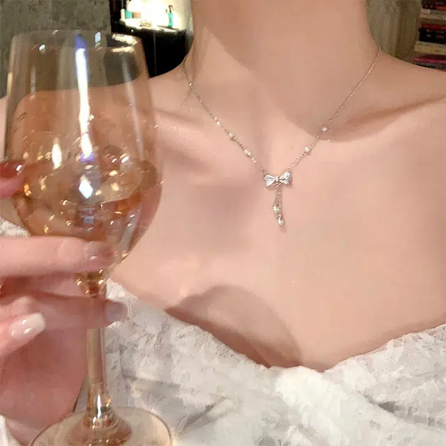 玄唐 蝴蝶结流苏夏日轻奢高级感百搭配饰 合金 项链 女款